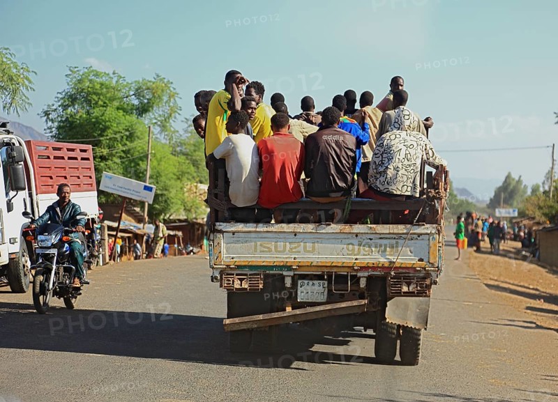 South Ethiopia, passenger transport, shared taxi, van on the road between Konso and Awassa, street scene, Ethiopia, Africa