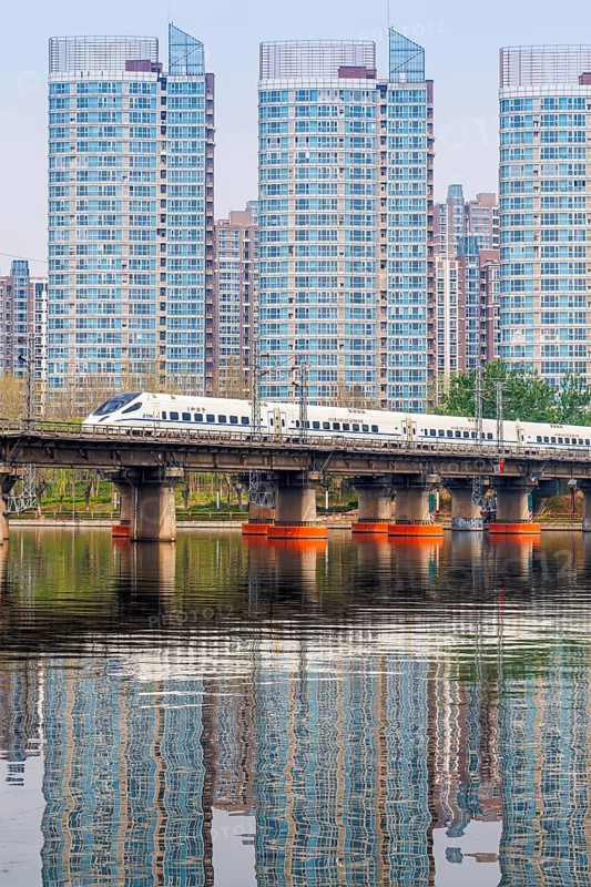 High-speed train of the China Railway CR type CRH5 train from Alstom in Beijing, China, Asia