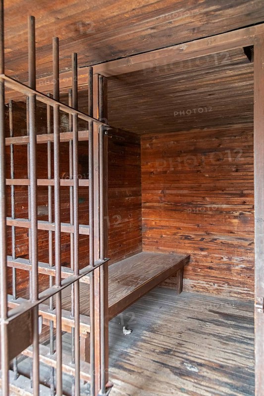 Fort Dodge, Iowa, The Harcourt Jail at the Fort Museum and Frontier Village. Operated by the Fort Dodge Historical Foundation, the museum displays the frontier life of the 1850s