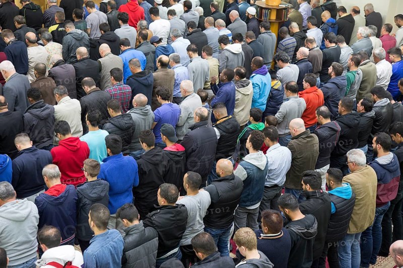 Muslims in Berlin gathered for prayer on 1 May 2015 at the Dar Assalam Mosque, Neukoelln Meeting Centre, NBS, Berlin, Berlin, Germany, Europe