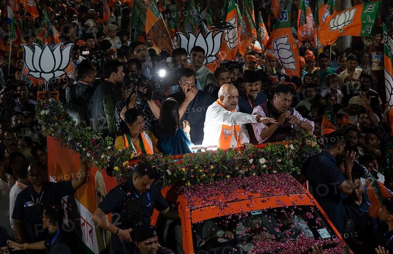 Union Home Minister and Bharatiya Janata Party (BJP) leader Amit Shah participate in a roadshow as he campaign ahead of third phase of General Elections, in Guwahati, Assam, India on 29 April 2024