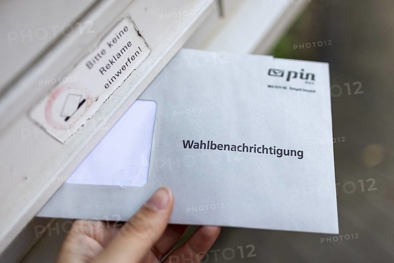 A letter for the election notification for the European elections taken in front of a letterbox in Berlin, 14 May 2024