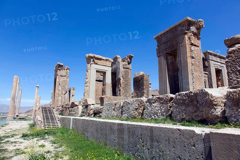 View of the ruins of Persepolis. The ancient Persian residential city of Persepolis was one of the capitals of the ancient Persian Empire under the Achaemenids and was founded by Darius I in the Persis region in 520 B.C., Persepolis, Iran, Asia