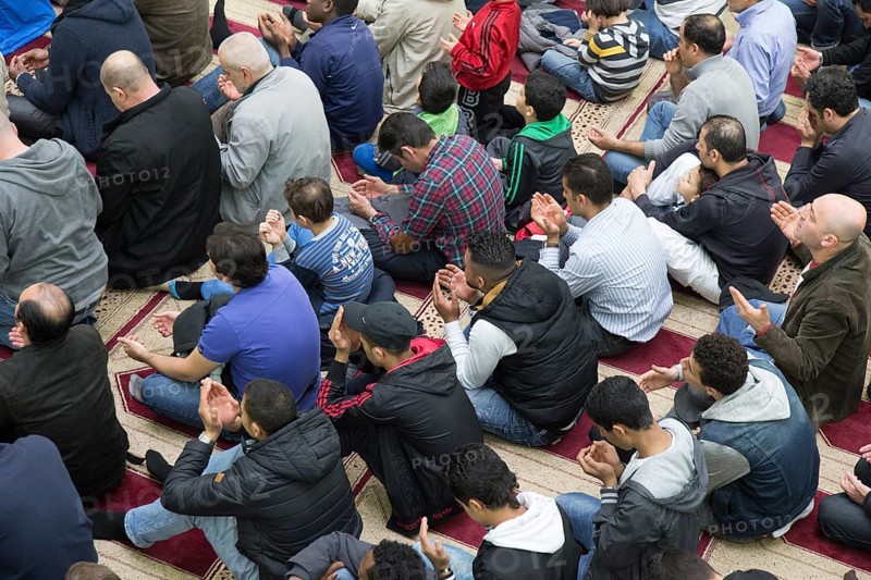 Muslims in Berlin gathered for prayer on 1 May 2015 at the Dar Assalam Mosque, Neukoelln Meeting Centre, NBS, Berlin, Berlin, Germany, Europe