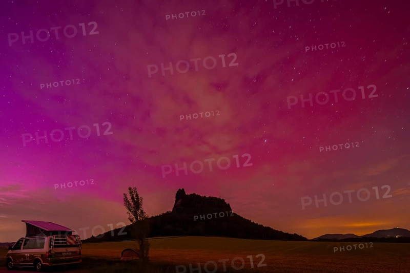 Northern lights over Saxon Switzerland, Ebenheit, Saxony, Germany, Europe