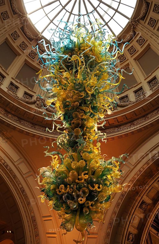 Artistic glass object under the dome in the reception hall of the Victoria & Albert Museum, 1-5 Exhibition Rd, London, England, Great Britain