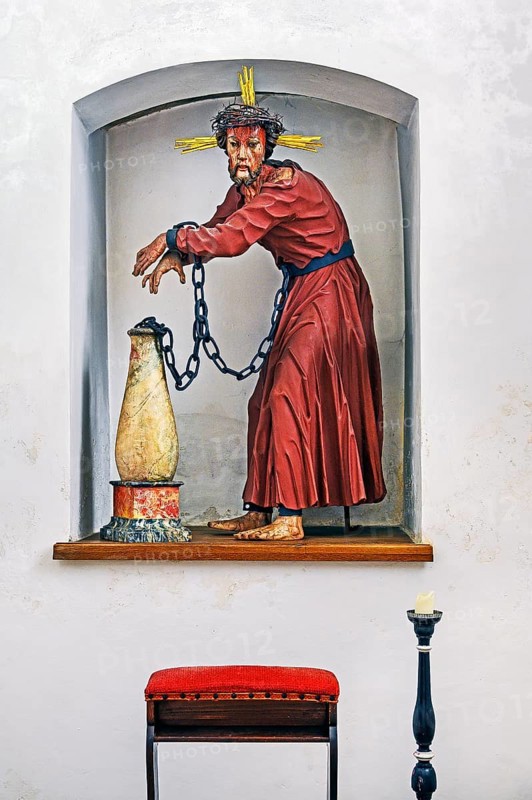 Jesus at the scourge column, former monastery church of St. Peter and Paul, Irsee monastery or abbey, former Benedictine abbey, is now a conference and education centre of the district of Swabia, Irsee, Swabia, Bavaria, Germany, Europe