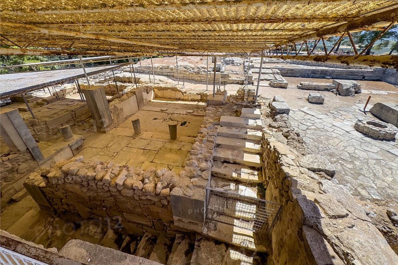 Covered part section of Palace of Phaistos archaeological site of Minoan culture of pre-Greek people Minoans, so-called royal apartments Royal Apartments, Phaistos Hill, Kamilari, Crete, Greece, Europe