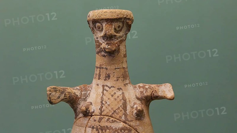 Ancient sculpture of a human-like body with green background, interiors, Archaeological Museum, Old Town, Rhodes Town, Rhodes, Dodecanese, Greek Islands, Greece, Europe