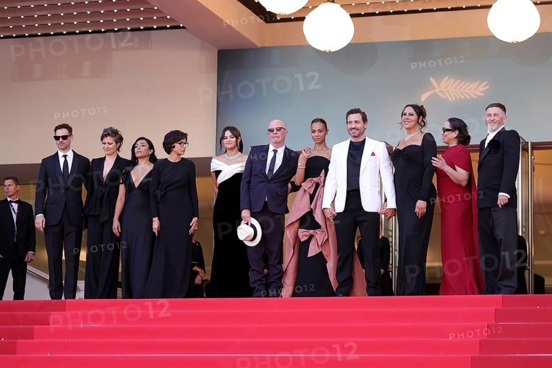 Cannes, France, 17.5.2024: Clement Ducol, Camille, Adriana Paz, Rachida Dati, Selena Gomez, Jacques Audiard, Zoe Saldana, Edgar Ramirez, Karla Sofia Gascon, Lea Mysius and Damien Jalet at the premiere of Emilia Perez on the red carpet of the Palais des Festivals during the 77th Cannes International Film Festival. The 77th Cannes International Film Festival will take place from 14 to 25 May 2024, Europe