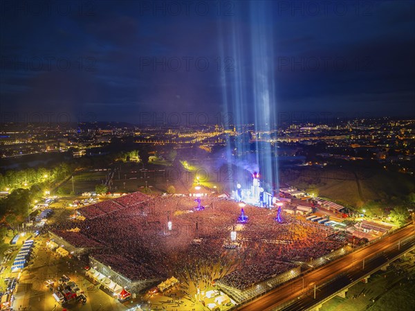 A total of around 200, 000 people attended the 4 concerts by the German band Rammstein in the gutter in the Ostra Gehege, Dresden, Saxony, Germany, Europe