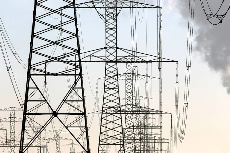 Power lines and pylons on 09 December 2014 in Jaenschwalde, Jaenschwalde, Germany, Europe