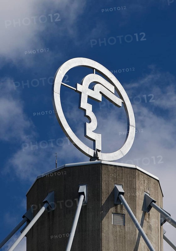 The Hermes logo, emblem of the Hannover Messe, Convention Centre CC, Deutsche Messe AG, Hannover, Lower Saxony, Germany, Europe