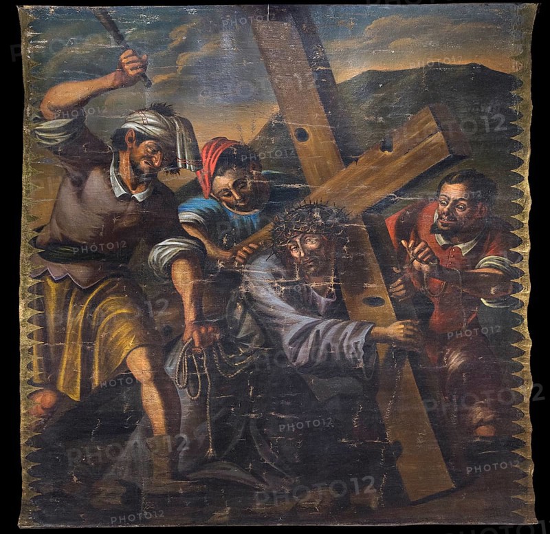 Lenten cloth in Rottweiler Muenster, Rottweil, Baden-Wuerttemberg, Germany, Europe