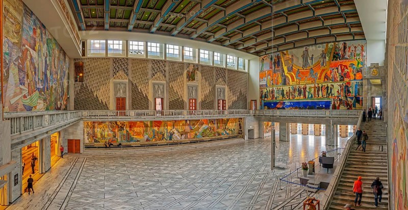 Oslo City Hall Interior Panorama Oslo Norway