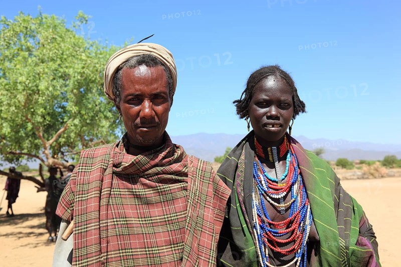 South Ethiopia, in a village of the Arbore or Erbore people on Lake Stefano, elderly couple, Ethiopia, Africa