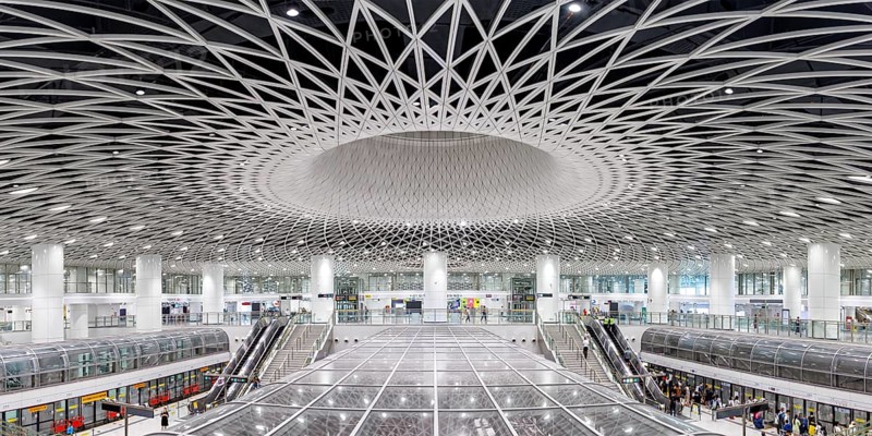 Shenzhen Metro modern architecture in public transport underground station Gangxia North Panorama in Shenzhen, China, Asia