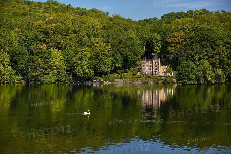 Seeschloesschen, also known as Funkenburg or Villa Niedernhofen, north shore, Hengsteysee, Herdecke, North Rhine-Westphalia, Germany, Europe