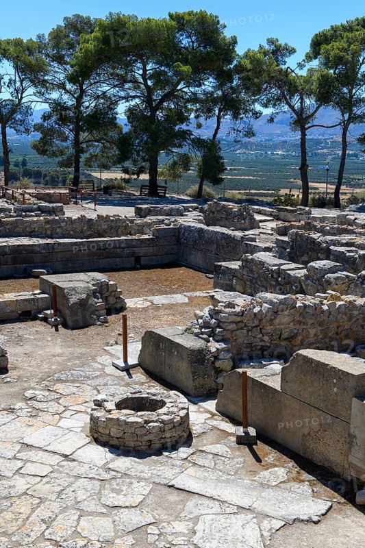 Archaeological site of Minoan culture of pre-Greek ancient Greek people Minoans, section of Palace of Phaistos with so-called royal apartments Royal Apartments, hill of Phaistos, Kamilari, Crete, Greece, Europe