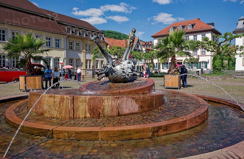 Sebastian Muenster Fountain by Michael Schoenenholtz, Karlsplatz, Heidelberg, Baden-Wuerttemberg, Germany, Europe