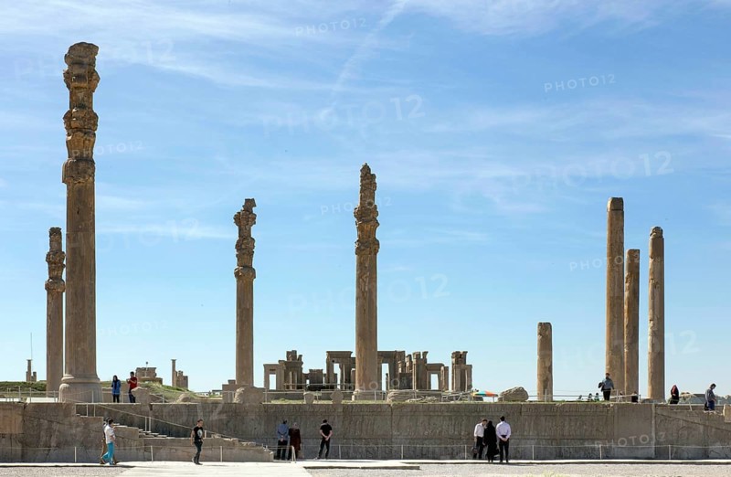 View of the ruins of Persepolis. The ancient Persian residential city of Persepolis was one of the capitals of the ancient Persian Empire under the Achaemenids and was founded by Darius I in the Persis region in 520 B.C., Persepolis, Iran, Asia