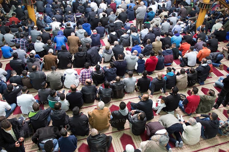 Muslims in Berlin gathered for prayer on 1 May 2015 at the Dar Assalam Mosque, Neukoelln Meeting Centre, NBS, Berlin, Berlin, Germany, Europe