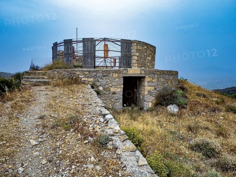 Horizontal windmill Vertical windmill, Miamou, Crete, Greece, Europe