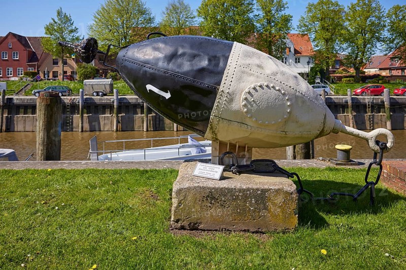 Historic navigation mark, a fairway buoy on the starboard side around 1905 in the harbour of Toenning, district of Nordfriesland, Schleswig-Holstein, Germany, Europe