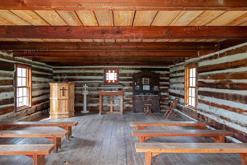 Fort Dodge, Iowa, The Prairie Chapel at the Fort Museum and Frontier Village. Operated by the Fort Dodge Historical Foundation, the museum displays the frontier life of the 1850s