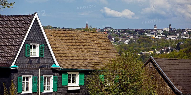 Historic half-timbered house in the Schaberg district of Solingen with a view of Remscheid, Bergisches Land, North Rhine-Westphalia