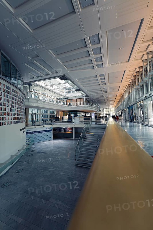 Bright, modern interior of an office building with glass walls and plenty of daylight, Berlin, IHK, Germany, Europe
