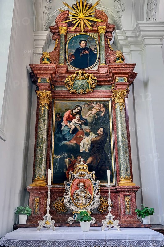 Side altar, former monastery church of St. Peter and Paul, Irsee monastery or abbey, former Benedictine abbey, today a conference and education centre of the district of Swabia, Irsee, Swabia, Bavaria, Germany, Europe