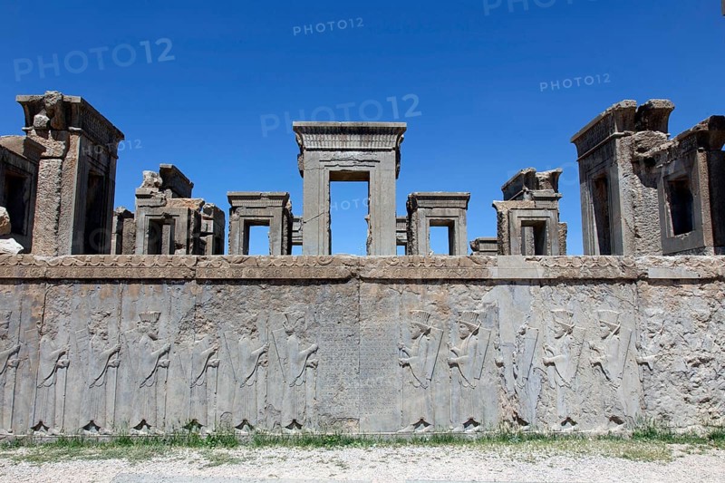 View of the ruins of Persepolis. The ancient Persian residential city of Persepolis was one of the capitals of the ancient Persian Empire under the Achaemenids and was founded by Darius I in the Persis region in 520 B.C., Persepolis, Iran, Asia