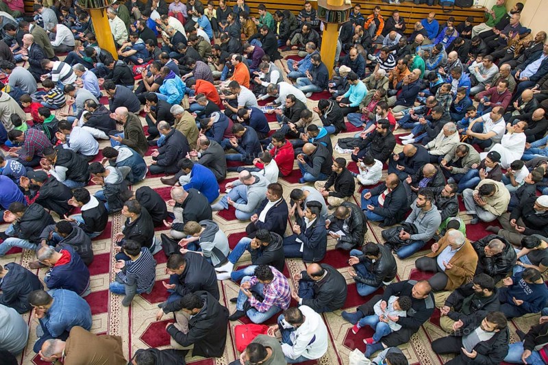 Muslims in Berlin gathered for prayer on 1 May 2015 at the Dar Assalam Mosque, Neukoelln Meeting Centre, NBS, Berlin, Berlin, Germany, Europe