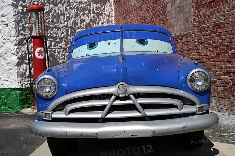 Legendary Hudson Hornet at the historic Texaco petrol station, Route 66, Galena, Kansas