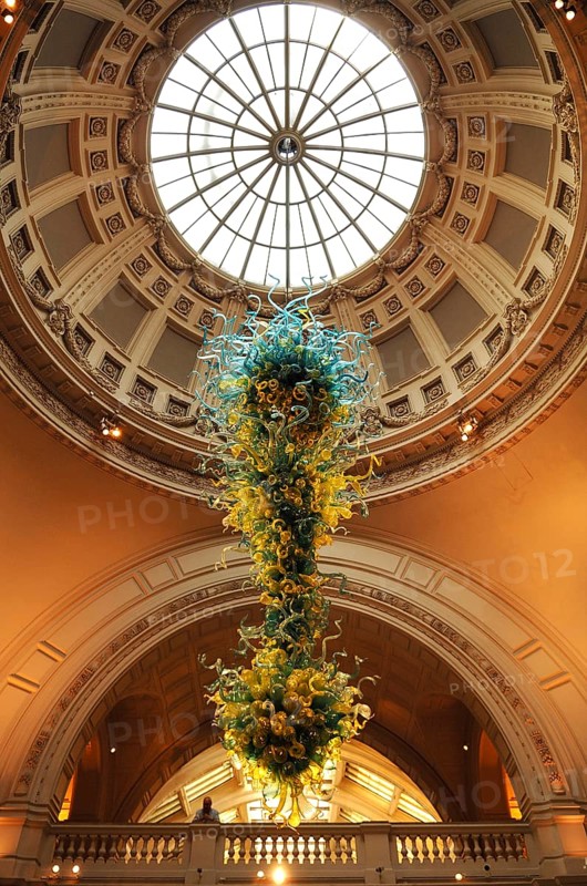 Artistic glass object under the dome in the reception hall of the Victoria & Albert Museum, 1-5 Exhibition Rd, London, England, Great Britain