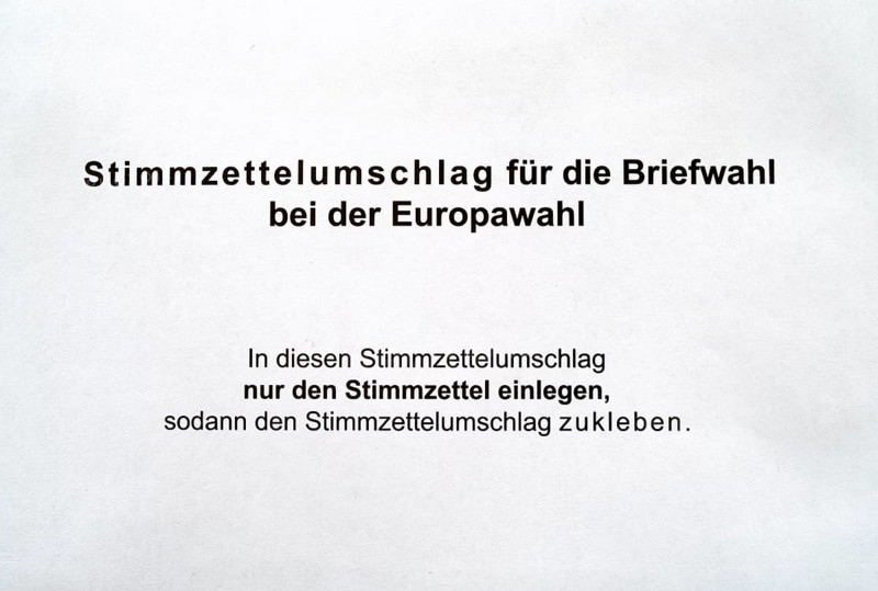Ballot paper envelope, white, postal vote, official postal voting documents, election, parliamentary election, European election, Stuttgart, Baden-Wuerttemberg, Germany, Europe
