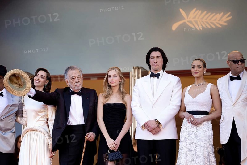 Cannes, France, 16 May 2024: Aubrey Plaza, Francis Ford Coppola, Romy Croquet Mars, Adam Driver, Nathalie Emmanuel and Laurence Fishburne at the premiere of Megalopolis on the red carpet of the Palais des Festivals during the 77th Cannes International Film Festival. The 77th Cannes International Film Festival will take place from 14 to 25 May 2024, Europe