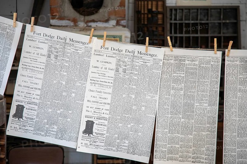 Fort Dodge, Iowa, The Fort Dodge Daily Messenger hanging in the Sentinel Print Shop at the Fort Museum and Frontier Village. Operated by the Fort Dodge Historical Foundation, the museum displays the frontier life of the 1850s
