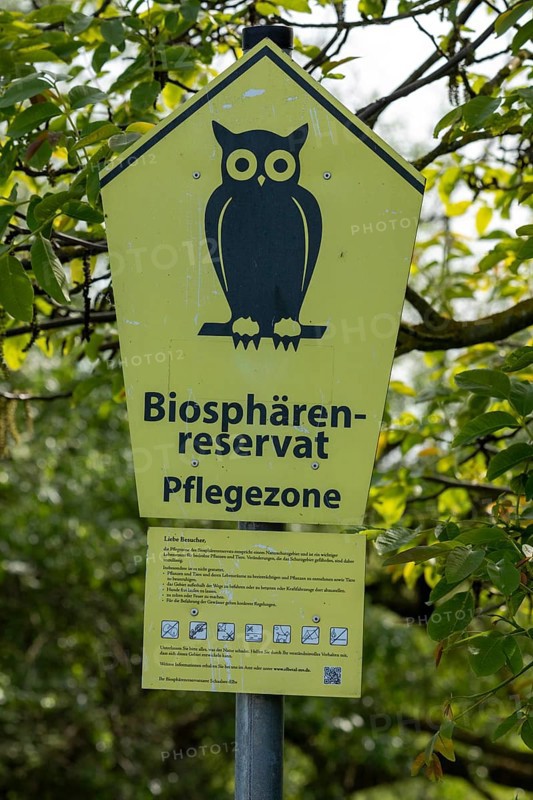 Sign, biosphere reserve maintenance zone, Boizenburg, Mecklenburg-Western Pomerania, Germany, Europe