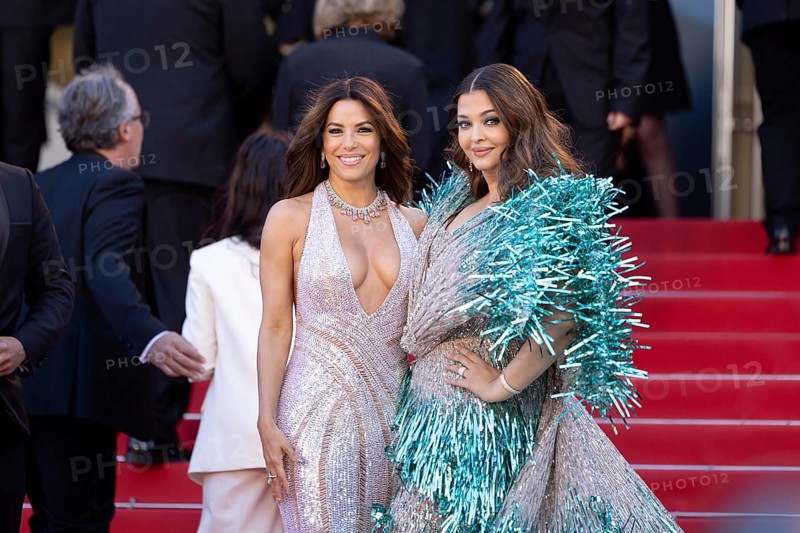 Cannes, France, 17.5.2024: Eva Longoria and Aishwarya Rai Bachchan at the premiere of Kinds of Kindness on the red carpet of the Palais des Festivals during the 77th Cannes International Film Festival. The 77th Cannes International Film Festival will take place from 14 to 25 May 2024, Europe