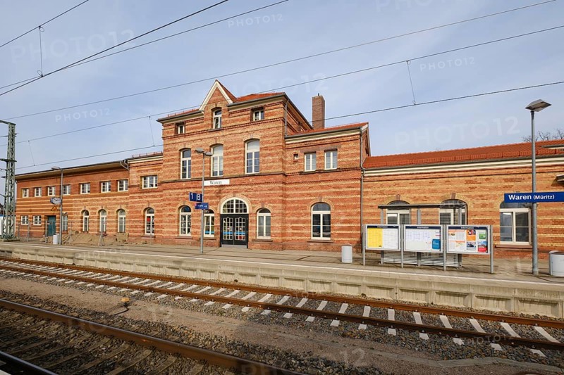 Railway station, Waren, Mueritz, Mecklenburg Lake District, Mecklenburg, Mecklenburg-Vorpommern, Germany, Europe