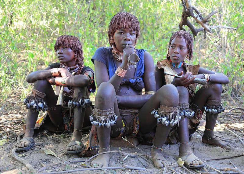 South Ethiopia, Omo region, among the Hamar tribe, Hamer, Hamma, Hammer, Amar or Amer, woman in the run-up to the initiation ritual, the bull leap, Ethiopia, Africa