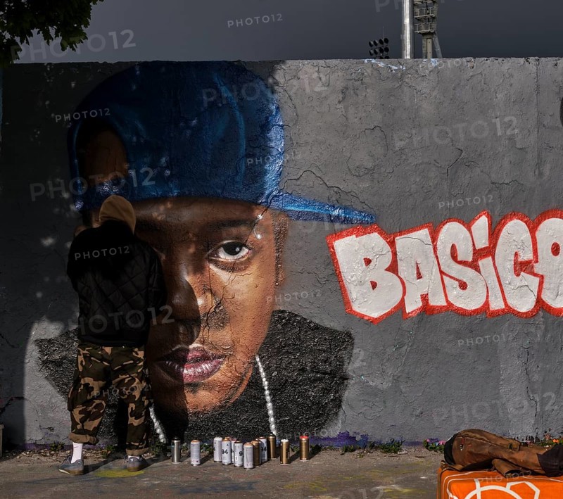 Germany, Berlin, 21.04.2024, Sunday afternoon in Mauerpark, graffiti wall, painting (spray_art) by Eme Freethinker, Basice, portrait for a friend who died of cancer, Europe