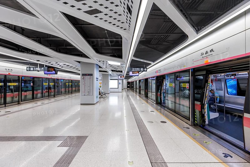 Shenzhen Metro underground station Huanancheng modern public transport architecture in Shenzhen, China, Asia