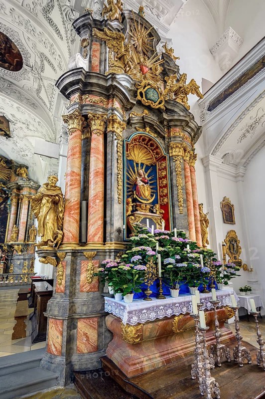 Side altar, former monastery church of St. Peter and Paul, Irsee monastery or abbey, former Benedictine abbey, today a conference and education centre of the district of Swabia, Irsee, Swabia, Bavaria, Germany, Europe