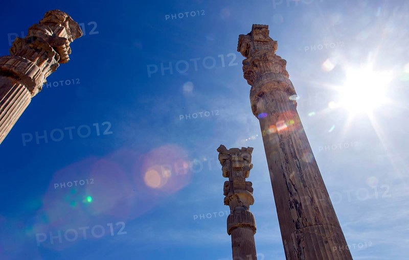 View of the ruins of Persepolis. The ancient Persian residential city of Persepolis was one of the capitals of the ancient Persian Empire under the Achaemenids and was founded by Darius I in the Persis region in 520 B.C., Persepolis, Iran, Asia