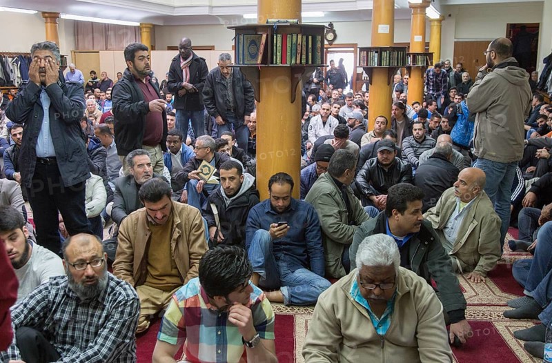 Muslims in Berlin gathered for prayer on 1 May 2015 at the Dar Assalam Mosque, Neukoelln Meeting Centre, NBS, Berlin, Berlin, Germany, Europe
