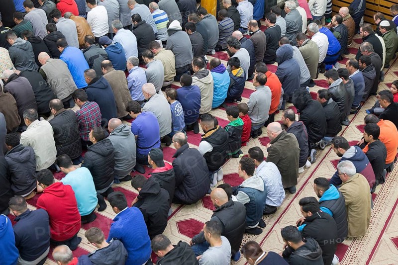 Muslims in Berlin gathered for prayer on 1 May 2015 at the Dar Assalam Mosque, Neukoelln Meeting Centre, NBS, Berlin, Berlin, Germany, Europe