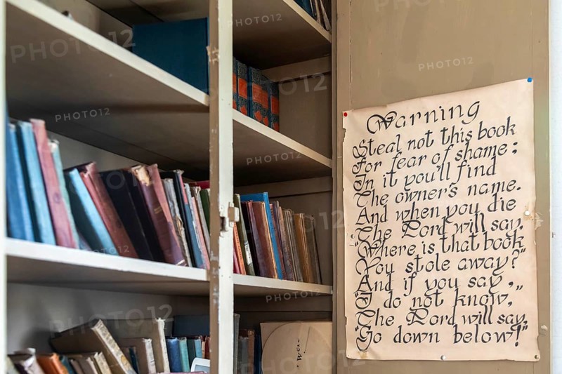 Fort Dodge, Iowa, An anti-theft warning in the Border Planes School at the Fort Museum and Frontier Village. Operated by the Fort Dodge Historical Foundation, the museum displays the frontier life of the 1850s